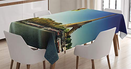 ABAKUHAUS Tour Eiffel Nappe, Paris Tour, Linge de Table Rectangulaire pour Salle à Manger Décor de Cuisine, 140 cm x 200 cm, Terre Jaune Vert Bleu