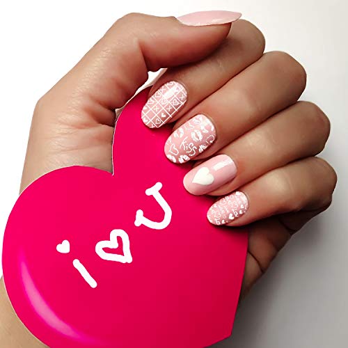 4 Pieces Valentine's Day Nail Art Stamping Plates With Heart Lips Girls Rose Love Image Stamp Templates Kit Diy Stainless Steel Nail Image Polish Template Kit Manicure Stencils Tools #TOP3