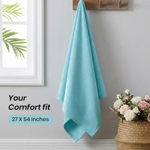Image of Mush Bamboo Dual Texture Waffle Terry Bath Towel Set of 2 | 500 GSM Ultra Soft, Highly Absorbent, Quick Dry Towels | Large Towels for Bath, Gym, Spa | Misty Blue & Olive Green (70x140 cm)
