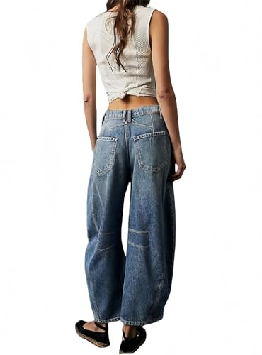 Womens Barrel Jeans Leopard Wide Leg Vintage Loose Y2k Mid Rise Baggy Jeans Boyfriend Harem Pants4