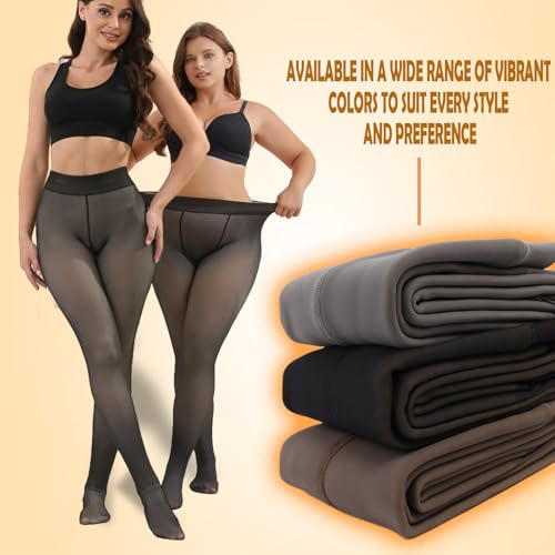 Image of Fleece Lined Tights Women Warm Thick Pantyhose Fake Translucent Fleece Sheer Tights Thermal High Waist Leggings