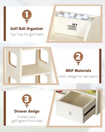 Image of Mythinglogic Wooden Golf Bag Storage Rack for 1 Full-Size Bag with Drawer