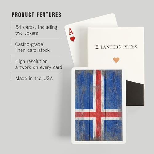 Lantern Press Rustic Iceland Bandera, 52 Naipes Póker miniatura 3