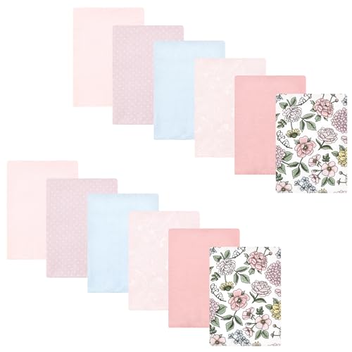 Image of Hudson Baby Unisex Baby Cotton Poly Flannel Burp Cloths Bundle, Vintage Blossom, One Size