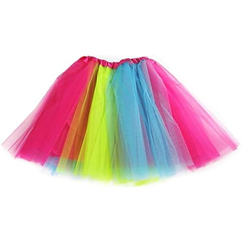Msrlassn Girls Classic 4 Layers Tulle Tutu Skirt for Party Dress Up (Rainbow) Cover