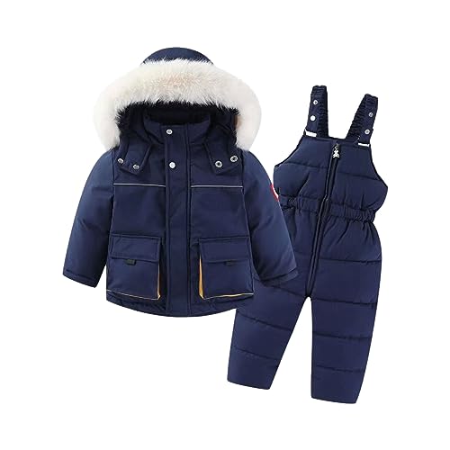 Girls Boys 2pcs Snowsuit, Infant Toddler Kids Winter Warm Hooded Down Jacket Coat + Suspenders Girl Coat Size 8 10