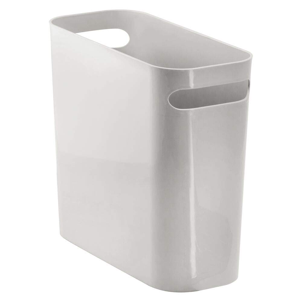 mDesign Plastic Small Trash Can, 1.5 Gallon/5.7-Liter Wastebasket, Garbage Container Bin With Handles For Bathroom, Kitchen, Home Office - Holds Waste, Recycling, 10"High, Aura Collection, Light Gray