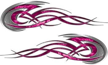 Reflective Tribal Flames Motorcycle Tank Decal Kit in Pink Camouflage