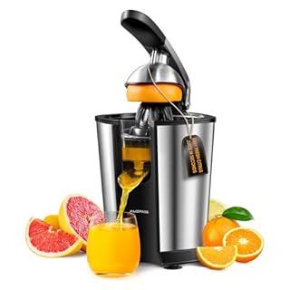 Amzpass Orange Juicer Electric, Citrus Juicer Squeezer with 2 Cones and Soft Grip Handle for Effortless Juicing, Stainless Steel Quiet Orange Juice Extractor Machines for Lime Grapefruit Lemon