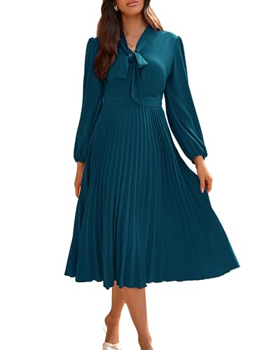 GRACE KARIN Womens 2025 Fall Long Sleeve Dress, Casual V Neck Pleated A Line Flowy Midi Dresses