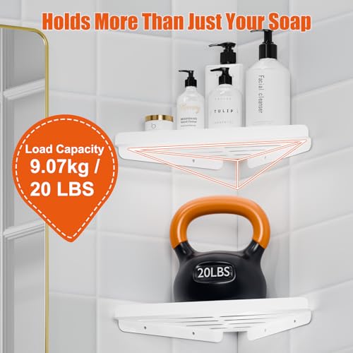Fikoksol Shower Caddy, 2 Pack Bathroom Corner Shelf, Triangle Shelf Storage for Bathroom Shower, White Metal Shower Shelf & Rustproof Wall Mounted Adhesive Glue Organizer Accessories and Essentials — view 3