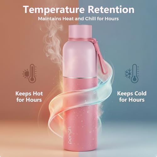 Image of Perch Zenith ISI Certified Hot & Cold Steel Water Bottle 1L | Vacuum Insulated Flask | BPA-Free Leakproof Bottle for Office, School & Gym |Gift Box|Birthday, Anniversary & Corporate Gift |Baby Pink