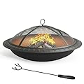 YITAHOME 23.6 in Steel Replacement Fire Bowl with Round Spark Screen, Poker and Detachable Grate, Wood Burning Fire Pit Bowl for DIY or Existing Outdoor Patio Fire Pit
