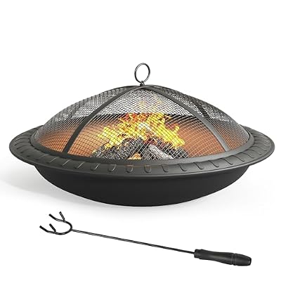 YITAHOME 23.6 in Steel Replacement Fire Bowl with Round Spark Screen, Poker and Detachable Grate, Wood Burning Fire Pit Bowl for DIY or Existing Outdoor Patio Fire Pit