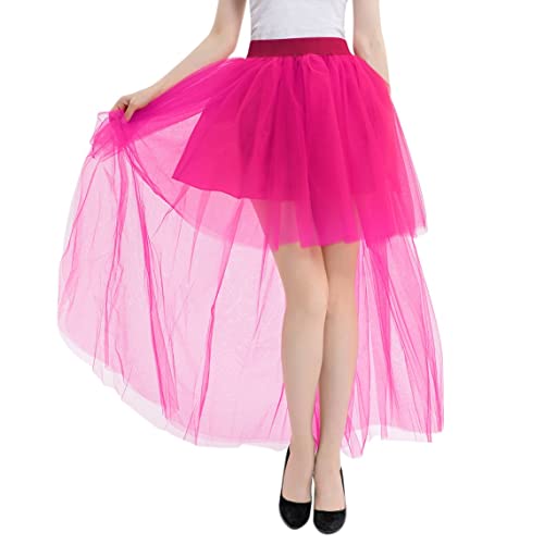 Falda de puerta larga para mujer, color azul claro, 2022, para mujer, sexy, malla negra, frontal, corta, trasera, larga, acampanada, elástica, tutú, falda de ballet, cosplay, minifalda, Rosa intenso.,