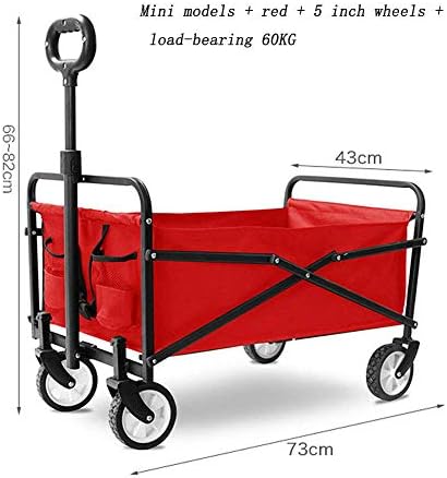 Folding Trolley Cart Folding Wagon Garden Trolley Capacity 60 Kg Portable Garden Cart with 4 Wheels for Transport Garden Tools Pets Travel Camping Concerts Beaches (Red)
