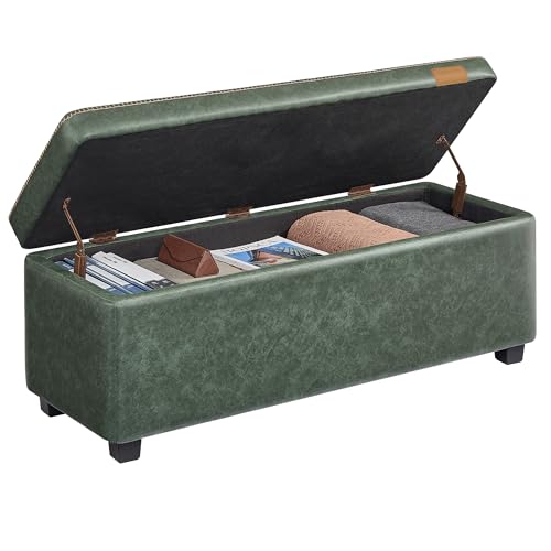VASAGLE EKHO Collection - Storage Ottoman Bench, Entryway Bedroom Bench, 25 Gallons, Synthetic Leather with Stitching, Mid-Century Modern, Safety Hinges, Loads 660 lb, Forest Green ULOM075C0