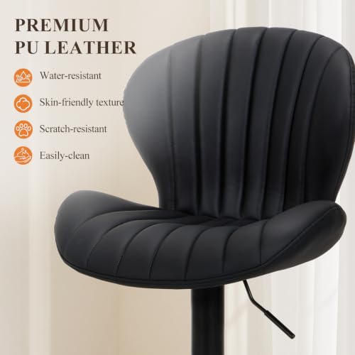 Image of COLAMY Bar Stools Set of 1,Swivel Adjustable Height Leather Bar Chair,Black