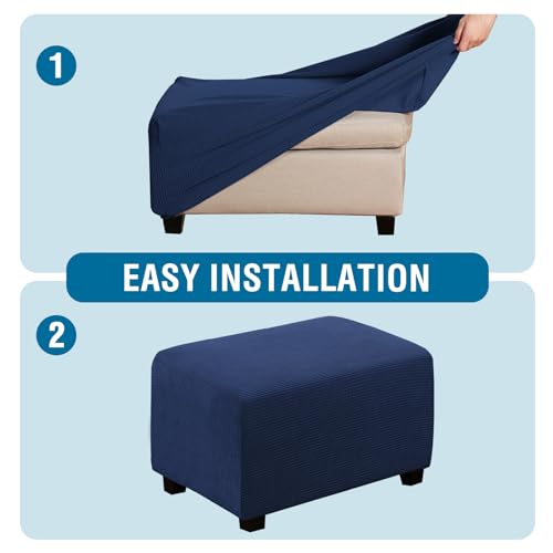 Image of H.VERSAILTEX Ottoman Cover Slipcover Rectangle Fit Length 29 inch-34 inch Footrest Sofa Slipcovers Stool Cover Footstool Protector Covers Feature Stretch Thick Soft Jacquard Fabric Removable Washable - Navy
