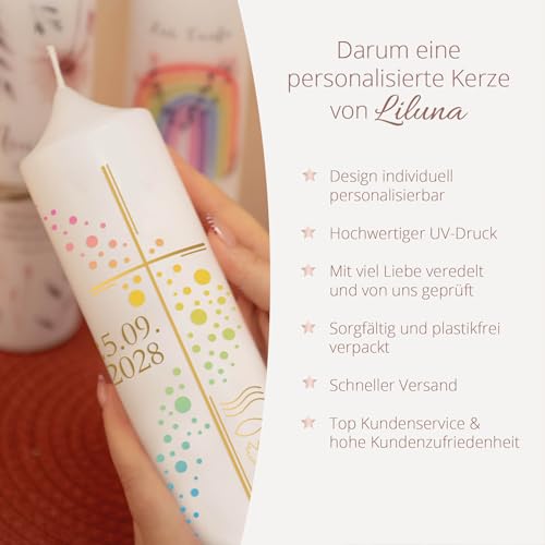 Taufkerze Liluna für Mädchen mit Lebensbaum Motiv in Rosa