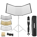 AMBITFUL Reflector Photography, Flash Light Reflectors, Quick Release U-Shape Light Reflector with 48in x 25.5 in Photography Diffuser for Studio Portrait & Video Shooting, 3-in-1 White/Silver/Gold