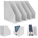 Panavage ファイルボックス 本立て 文具収納 事務用品 卓上棚 オフィス 卓上書類収納 折りたたみ式 3段 4段 (オフホワイト, 4段)