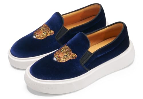 Image of Journey West Women's Fashion Velvet Sneakers with Embroidery Comfortable Slip-On Work Shoes for Women