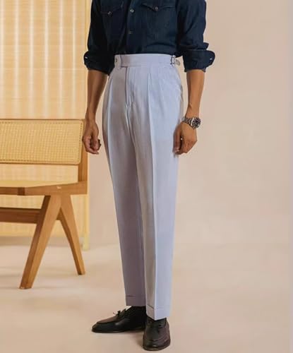 Men's Seersucker Casual Suit Pants Classic Fit Gurkha Dress Pant Spring Summer Beach Striped Trousers for Men3