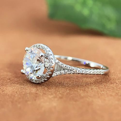 14K Moissanite Engagement Ring, 14K Gold 2 Carat Moissanite Ring, 2 Carat Round Cut Moissanite Rings, 14K White Gold Hidden Halo Engagement Rings4