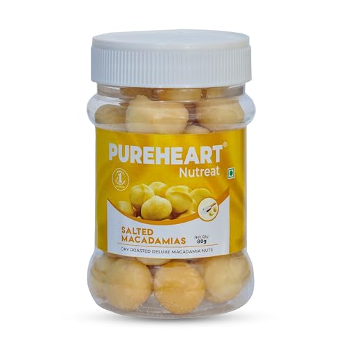 Image of Pureheart Salted Macadamia (80 gm) Premium Roasted Australian Macadamia Nuts, Rich in Antioxidants - Whole, Exotic, and Crunchy Dry Fruits, Ideal Snacks, No Additives