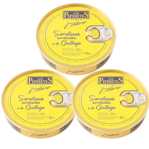 Los Peperetes - Sardinillas a la Gallega - Mejor Conserva de Marisco del Mundo - Recomendadas por David Beckham - Pack 3 Latas 120g
