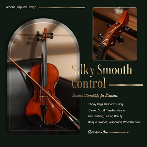 Image of AKLOT 4 /4 Full Size Violin: Ergonomic, Stable Tuning, Anti-crack Solid Wood, Premium Ebony, For Beginners, With Hard Case, Tuner, Spare Strings, Bow, Shoulder Rest, Lesson Book, Fingerboard Stickers