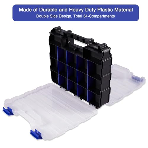 Image of AIDY-PRO Hardware Organizer Box 34 Compartments Small Parts Organizer with Removable Dividers Durable Plastic Double Side Tools Box Screw Organizers For Nuts, Bolts, Screws, Nails 2Pack