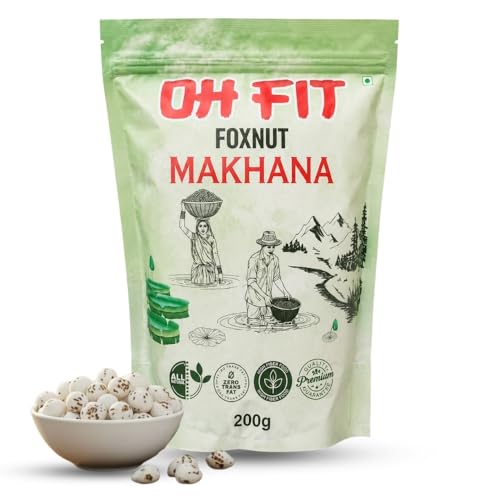 Image of OHFIT Plain Makhana Roasted Foxnuts | Healthy Low Calorie Gluten Free Snack, Pack of 1 (200g)