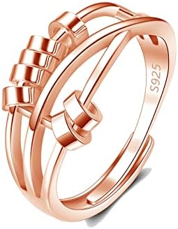 wynn's Anxiety Ring for Women Men, Sterling Silver Rings for Adult, Adjustable Fidget Anxiety Relief Rings, Stress Reliever Spinner Ring for Men Women, Sensory Ring for Anxiety, Silver/Gold/Rose Gold