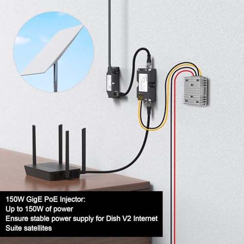 Ethernet Cord Adapter Kit 150W PoE Injector Disk Cable Adapter to RJ45 DC Boost Converter 12V to 48V Kit