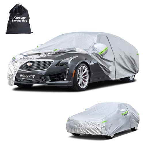 Image of Kaugung Car Cover Custom Fit for Cadillac CTS /CTS-V (2014-2019), 6 Layers Waterproof All Weather for Automobiles Full Exterior Cover Rain Sun Snow Protector with Door Zipper. Silver