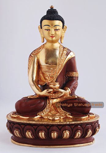 Cara dorada tallada a mano pintada a mano de 8 pulgadas Amitabha Buddha Estatua dorada de cobre...