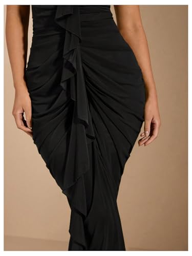 Image of Floerns Women's Ruffle Ruched Cami Dress Draped Split Elegant Bodycon Maxi Dresses