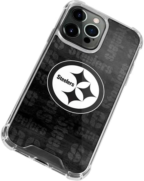 Skinit Clear Phone Case Compatible with iPhone 14 Pro - Officially Licensed NFL Pittsburgh Steelers Black & White Design