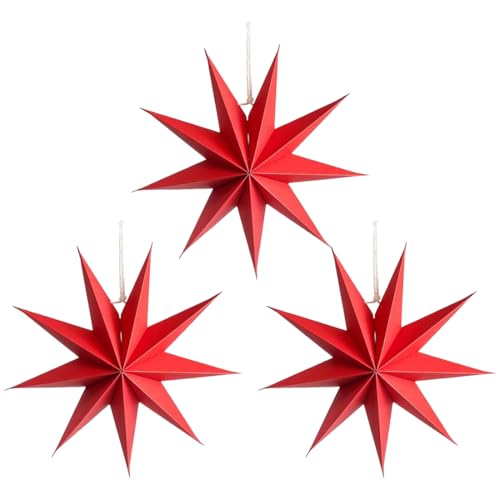 OUDQFCJ 12 PCS Decorazioni Natalizie a Stella Pieghevoli, Stelle di Carta 3D da Appendere per Natale, Finestre, Matrimoni, Compleanni, Avvento (25 cm) (Rosso)