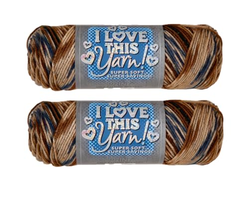 Image of Hobby Lobby Print I Love This Yarn - 4 Medium 100% Acrylic, 252 Yards, Yarn for Crocheting Knitting Blankets, Hats & Accessories, Set of 2, 560 High Sierra Stripe