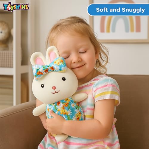 Image of Toyshine 20cm Bunny Soft Toy | Cute Plush Rabbit with Floral Dress & Matching Bow | Ultra Soft Cuddle Toy for Kids Girls Room Decor - Blue