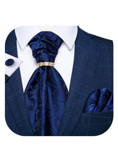 Image of DiBanGu Silk Woven Ascot Cravat with Pocket Square Set for Men