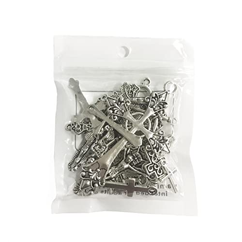 KitBeads 20pcs Mixed Style Cross Charms Jesus Crucifix Charms Antique Silver Christ Cross Charm for Jewelry Making Bracelets Necklace Bulk