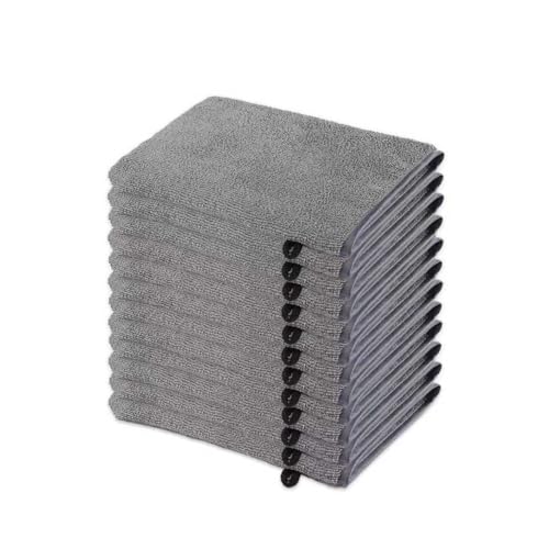 AMFUN 12er Set Waschhandschuhe Waschlappen mit Aufhänger 100% Baumwolle Weich und Robust Saugstark für die Tägliche Pflege und Gäste Grau 15x21 cm