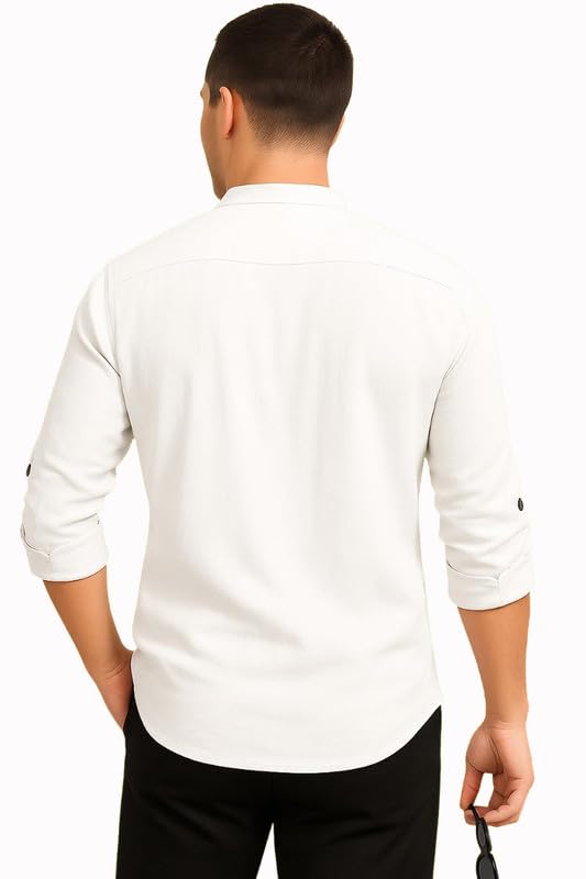 Image of DEEMOON Men's Cotton Blend Solid Regular Fit Full Sleeve Short Kurta | Men's Trendy Short Kurta