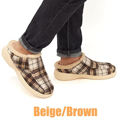 Mens Slippers With Arch Support,Orthopedic Slippers Fleece Lining,Adjustable Plantar Fasciitis Orthotic Diabetic Foot Pain Relief House Shoes,Non Slip Christmas Clog Indoor Outdoor,Plaid Brown,Size 13 #TOP5