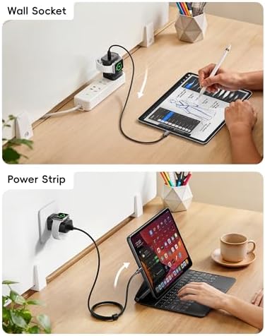 VRURC Fast Charger for iPhone, PD 20W USB C Wall Charger Dual Ports, 3-in-1 Foldable Charging Block Built in Magnetic Watch Charger Station for Apple Watch Ultra/10/9/8/7/6/5/4-Black