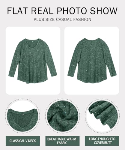 Image of RITERA Plus Size Sweater, Ribbed Long Sleeve Solid Top for Women | Soft vertical ribbed knit, modest V neck, loose long sleeves, curved swing hem, slimming casual layering top for curvy women